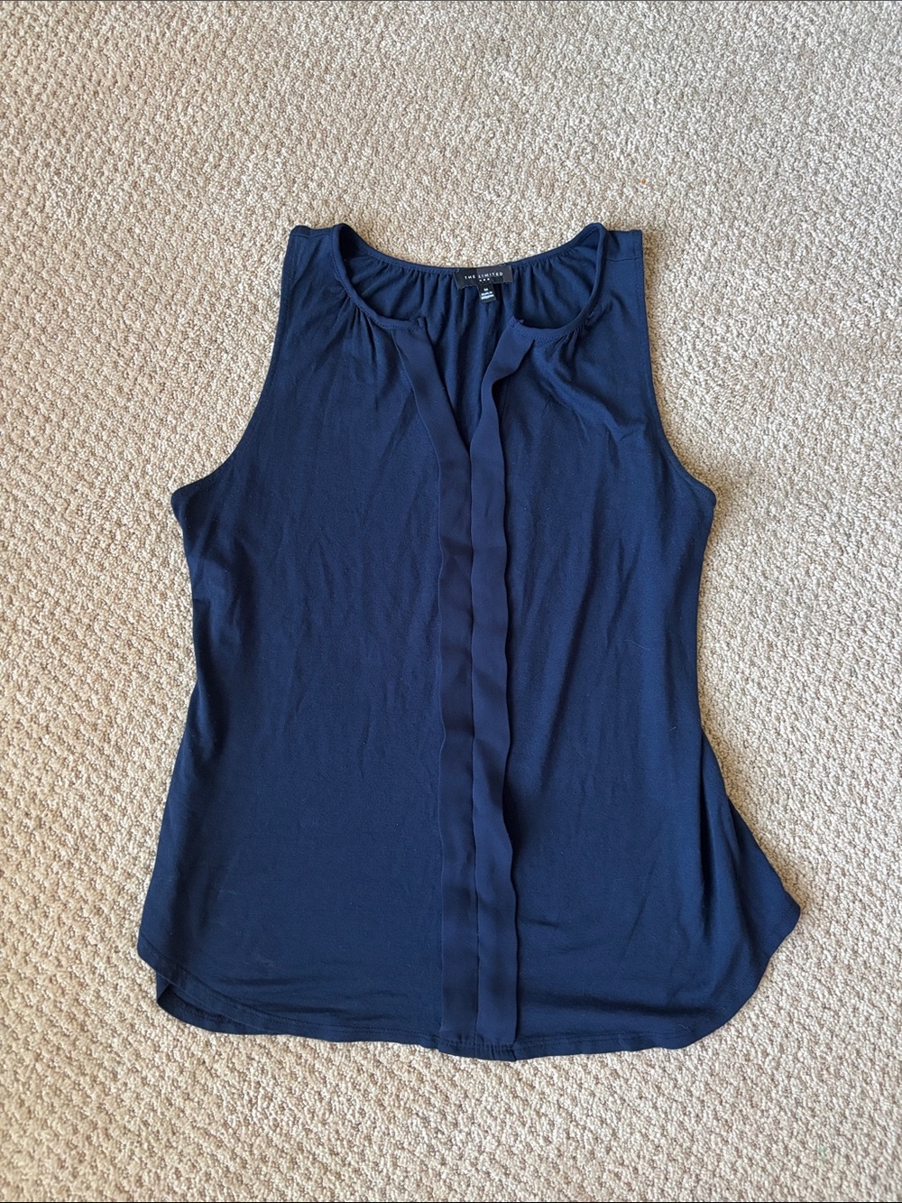 The Limited Navy Sleeveless Front-Pleat Blouse